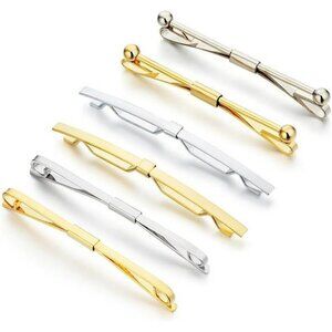 Mens Tie Collar Bar Pin Set Gold Silver Tone Shirt Clip Formal Accessory
